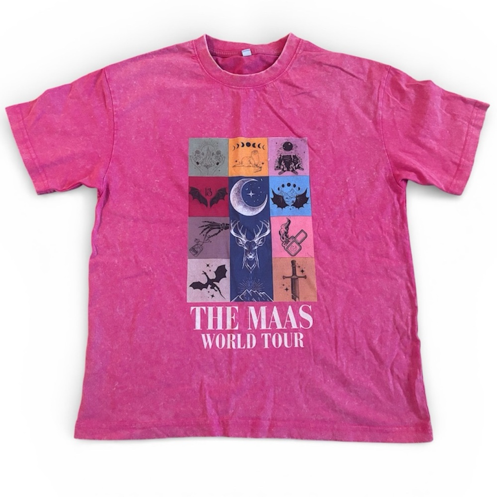 Sarah J Maas Maas World Tour Pink Acid Wash Tee ACOTAR TOG NWOT Size S